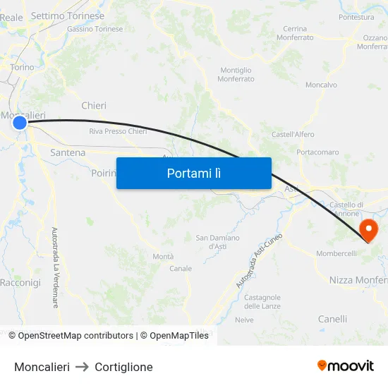 Moncalieri to Cortiglione map