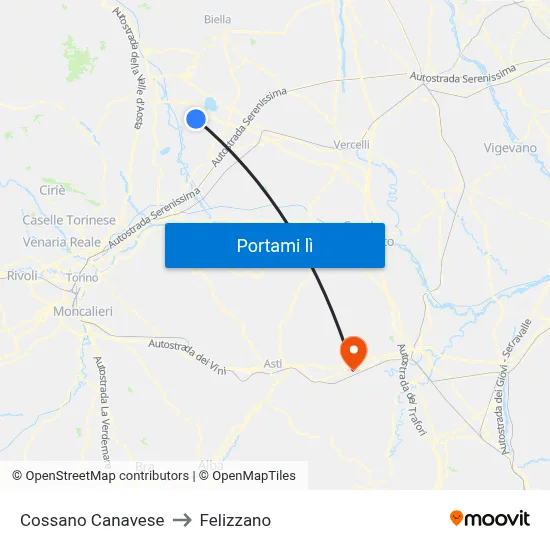Cossano Canavese to Felizzano map