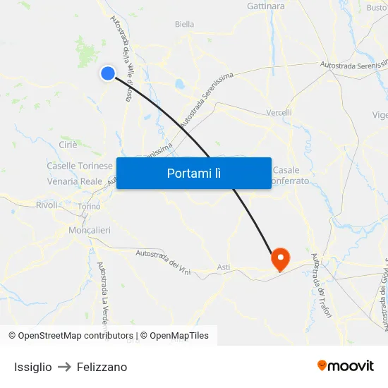 Issiglio to Felizzano map