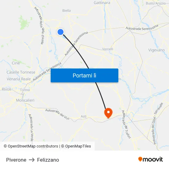 Piverone to Felizzano map