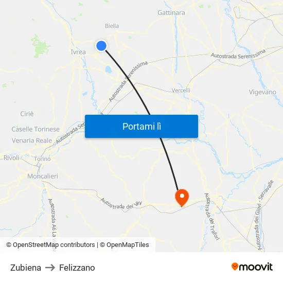 Zubiena to Felizzano map