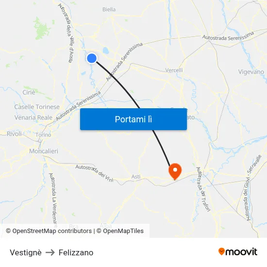 Vestignè to Felizzano map