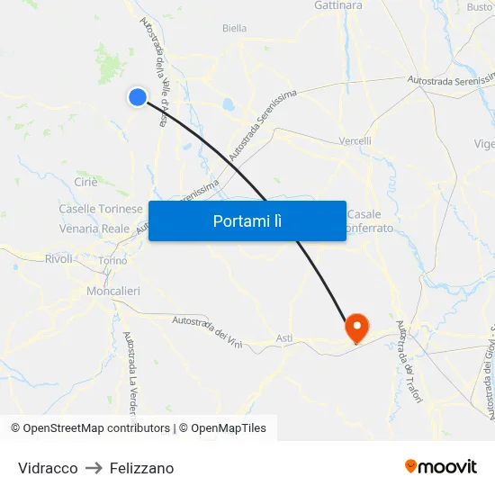 Vidracco to Felizzano map