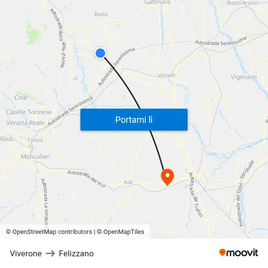 Viverone to Felizzano map