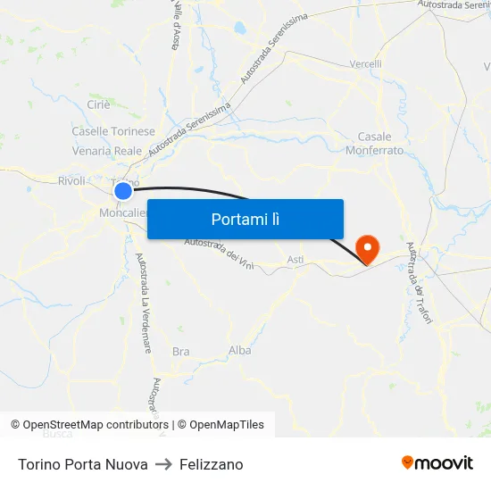 Torino Porta Nuova to Felizzano map