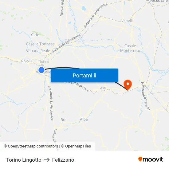 Torino Lingotto to Felizzano map