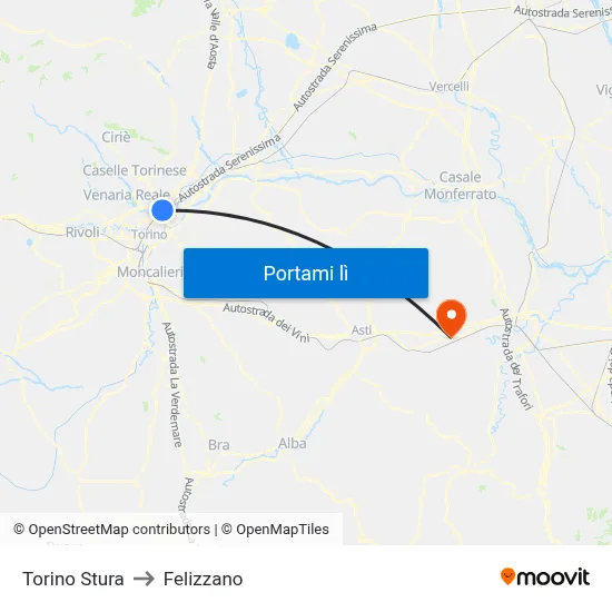 Torino Stura to Felizzano map