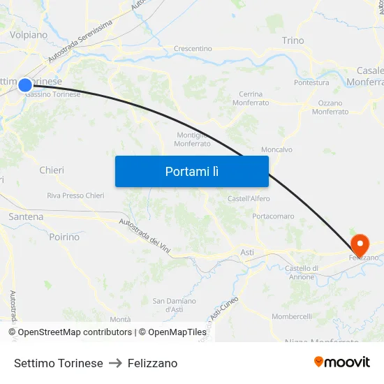Settimo Torinese to Felizzano map