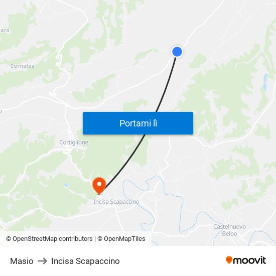 Masio to Incisa Scapaccino map