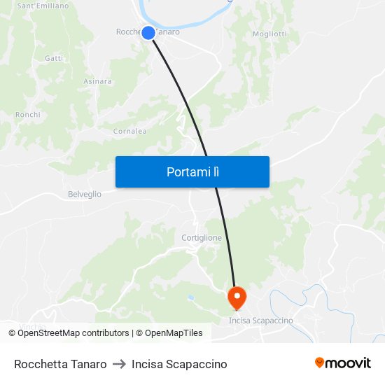 Rocchetta Tanaro to Incisa Scapaccino map