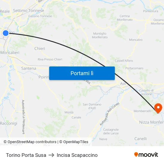 Torino Porta Susa to Incisa Scapaccino map