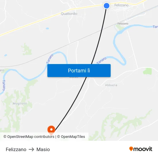 Felizzano to Masio map