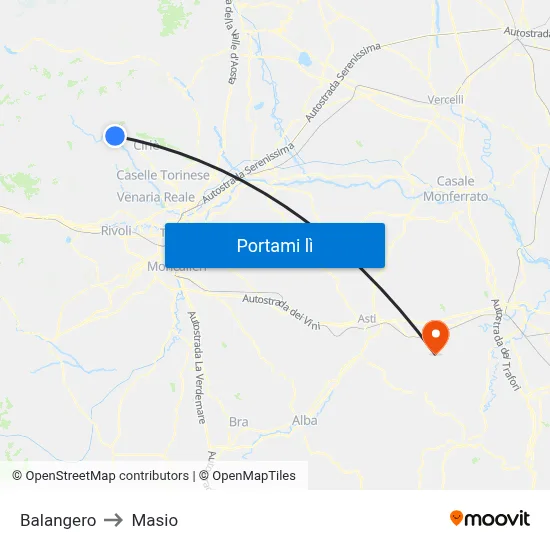 Balangero to Masio map