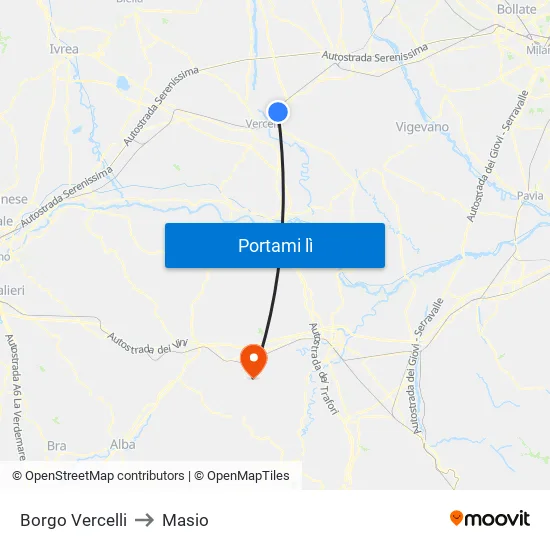 Borgo Vercelli to Masio map