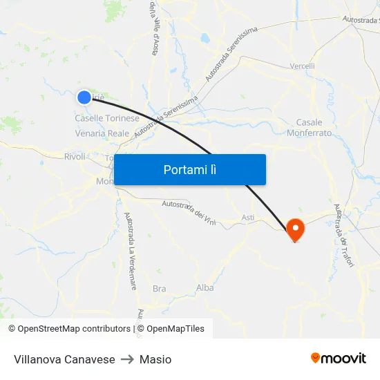 Villanova Canavese to Masio map