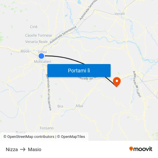 Nizza to Masio map