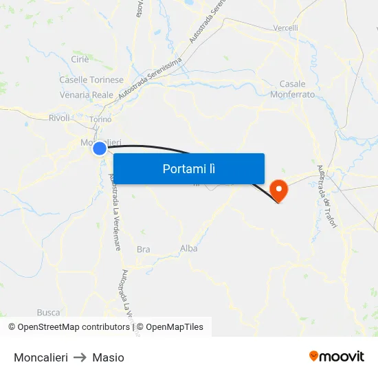 Moncalieri to Masio map