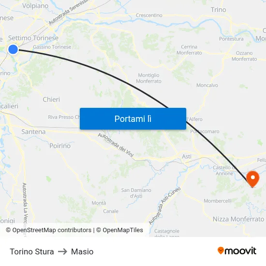Torino Stura to Masio map