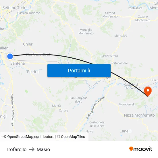 Trofarello to Masio map