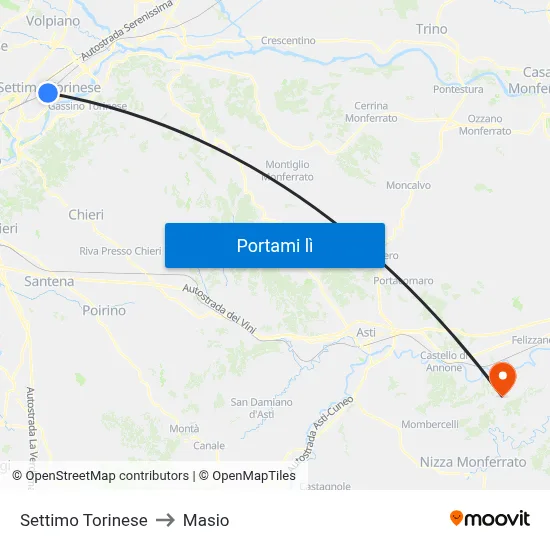 Settimo Torinese to Masio map