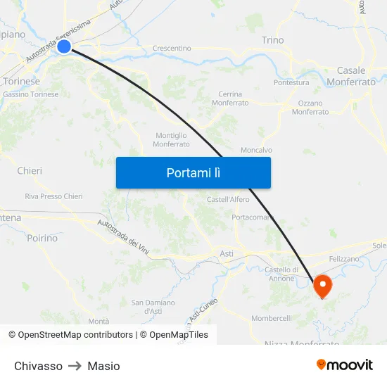 Chivasso to Masio map