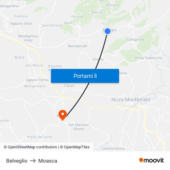 Belveglio to Moasca map