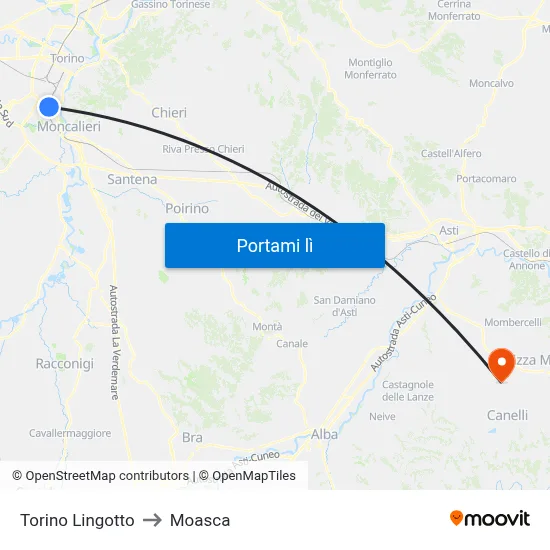 Torino Lingotto to Moasca map