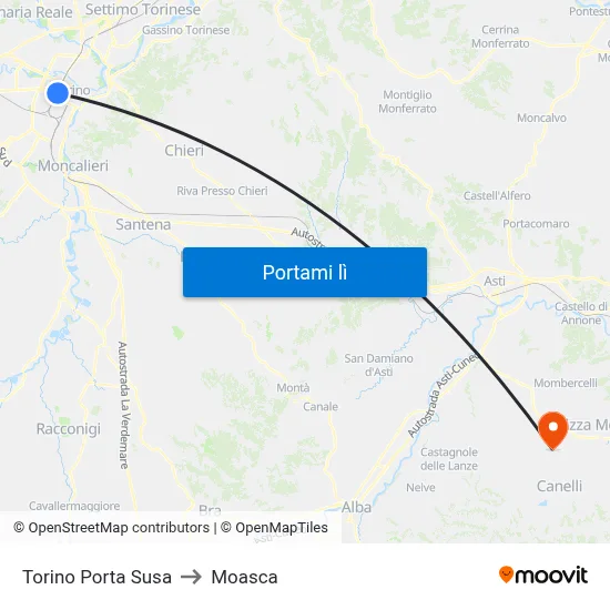 Torino Porta Susa to Moasca map