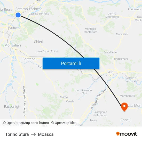 Torino Stura to Moasca map