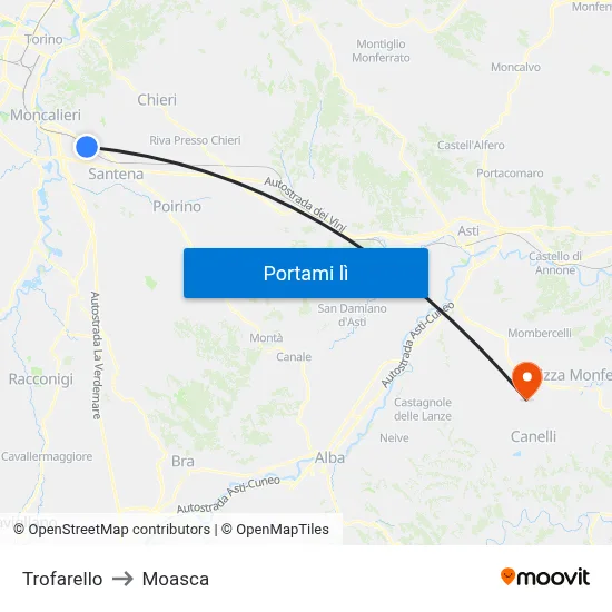 Trofarello to Moasca map