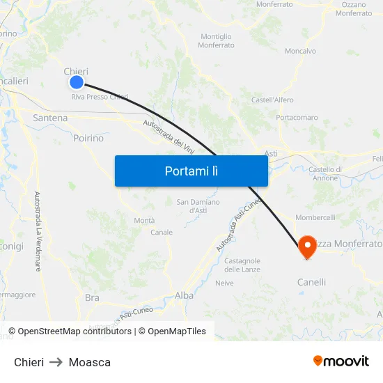 Chieri to Moasca map