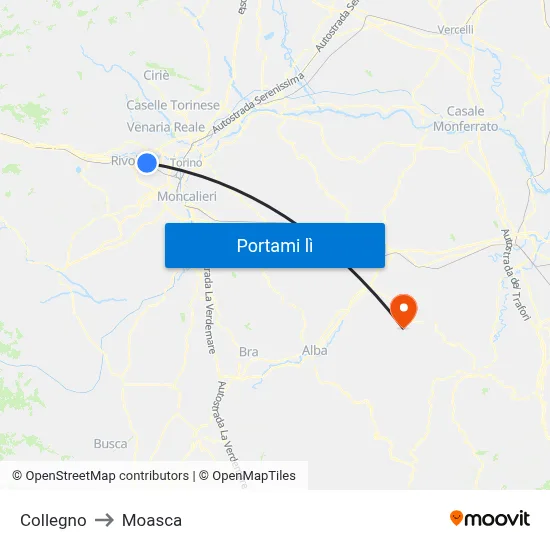 Collegno to Moasca map