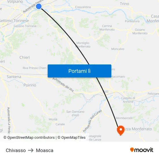 Chivasso to Moasca map