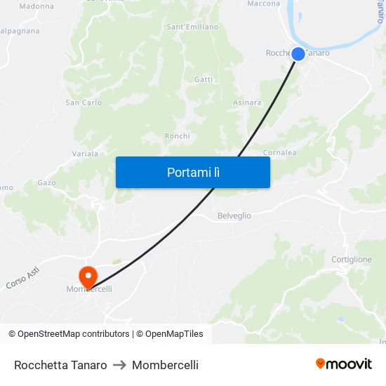 Rocchetta Tanaro to Mombercelli map