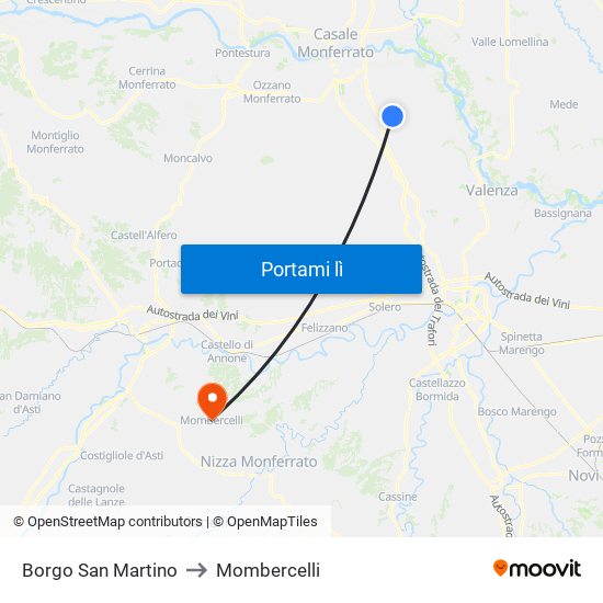 Borgo San Martino to Mombercelli map