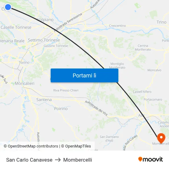 San Carlo Canavese to Mombercelli map