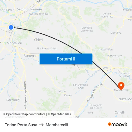 Torino Porta Susa to Mombercelli map