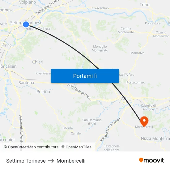 Settimo Torinese to Mombercelli map