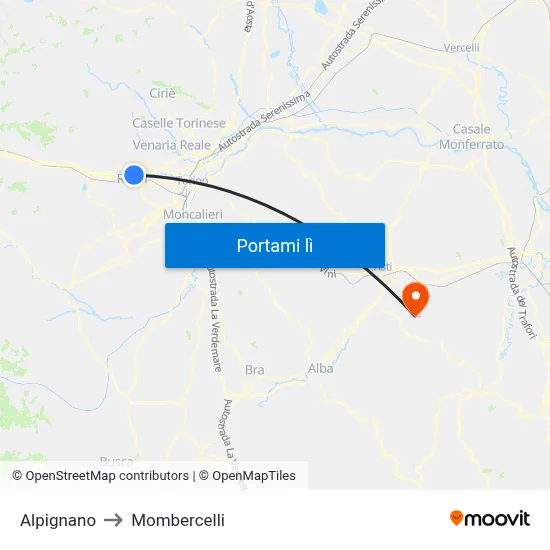 Alpignano to Mombercelli map