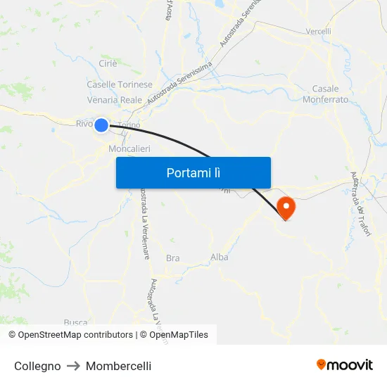 Collegno to Mombercelli map