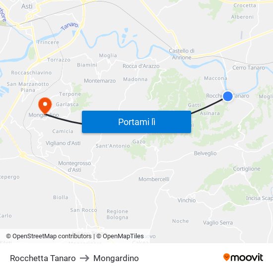 Rocchetta Tanaro to Mongardino map