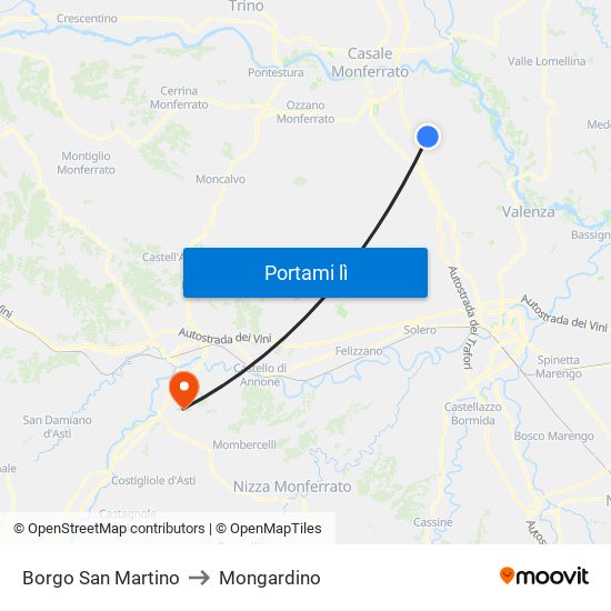 Borgo San Martino to Mongardino map