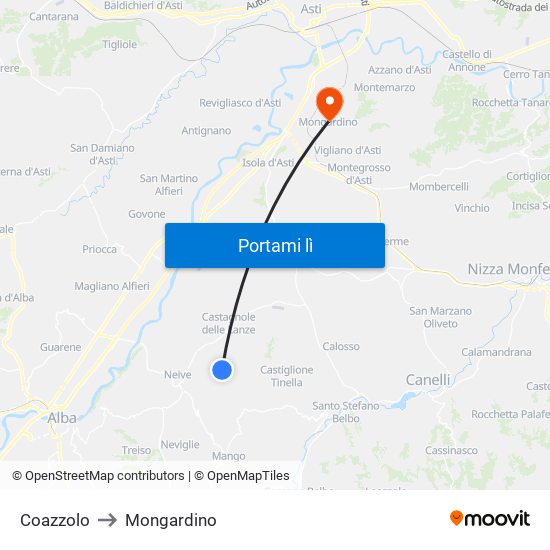 Coazzolo to Mongardino map