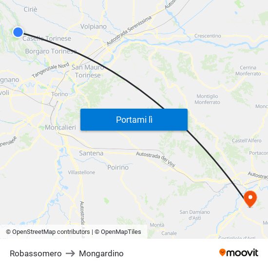 Robassomero to Mongardino map