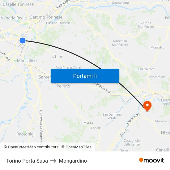 Torino Porta Susa to Mongardino map