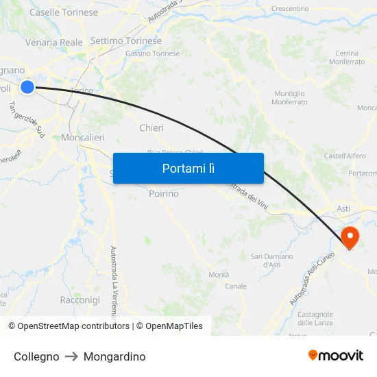 Collegno to Mongardino map