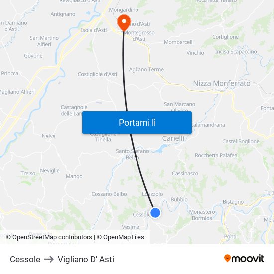 Cessole to Vigliano D' Asti map