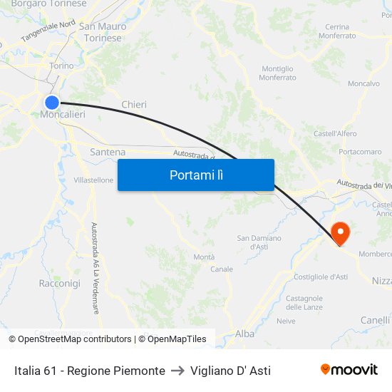 Italia 61 - Regione Piemonte to Vigliano D' Asti map