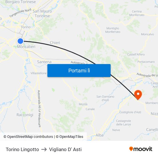 Torino Lingotto to Vigliano D' Asti map