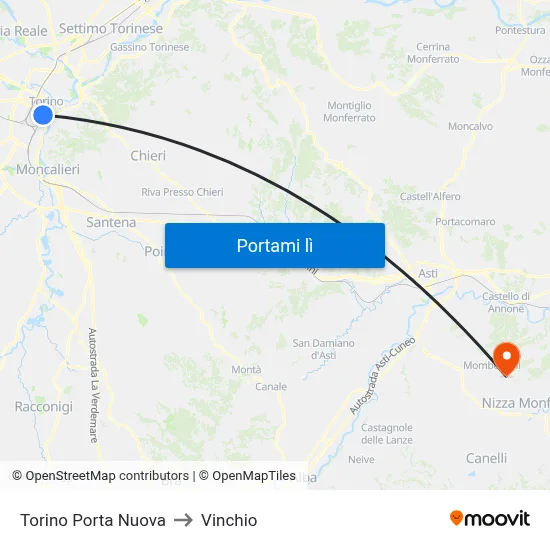 Torino Porta Nuova to Vinchio map